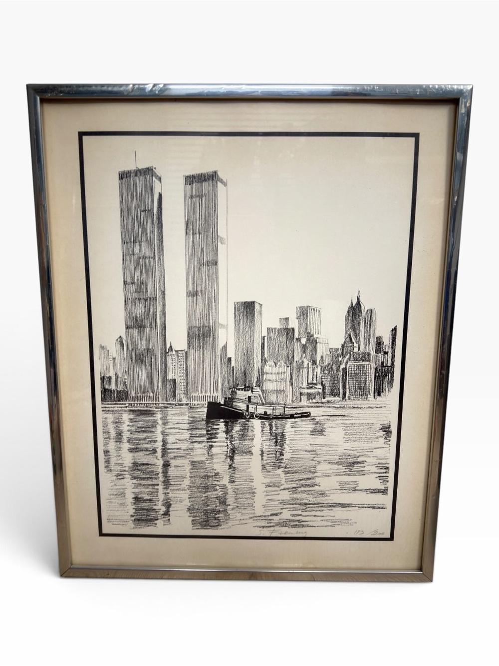 Sandra Finkenberg NY Twin Towers Lithograph Signed Numbered Vintage Framed Print